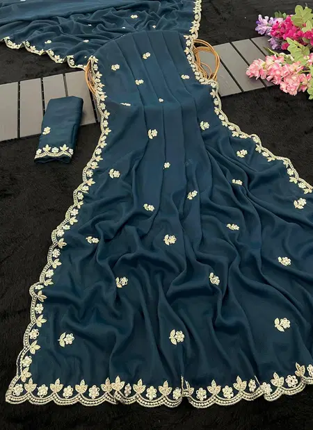 Kumari Star Georgette Zari Thread And Hand Work Saree Bulk Orders In India